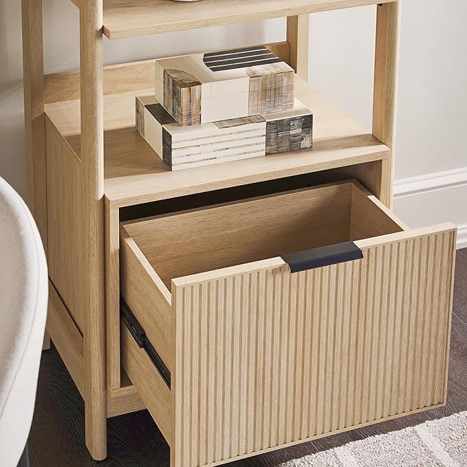 Walker Edison Modern Narrow Open Bookshelf Bottom, 22 Inch, One-Drawer Coastal Oak - LeafyLoom