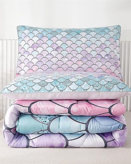 RYNGHIPY 2Pcs Colorful Mermaid Scale Print Comforter Bedding Set Twin Size, Soft Microfiber Coverlet Set/Bedspread/Quilt Set with Colorful Scale Design (Mermaid,Twin) - LeafyLoom
