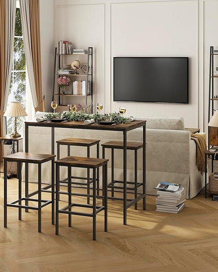 NicBex Dining Room Table Set for 4 Bar Table and Chairs Set 5Pc Dining Table Set with High Stools Space-Saving Design Apartment, Small Space, Industrial Style, Antique Brown - LeafyLoom