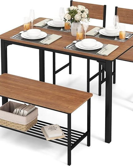 GLACER Dining Table Set, Small, Teak - LeafyLoom