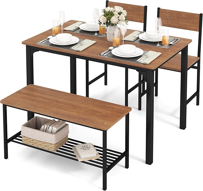 GLACER Dining Table Set, Small, Teak - LeafyLoom