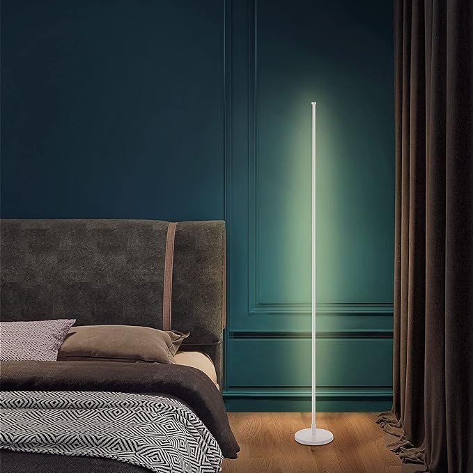 Modern Corner Floor Lamp - 3000K-6000K LED Standing Lamp - Minimalist Dimmable Floor Lamp with Remote Control for Living Room, Bedroom (White) - LeafyLoom