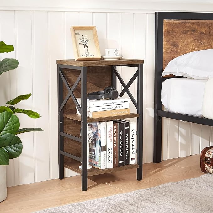 Bookcase, Industrial Small Bookshelf,3-Tier Bookcase Storage Organizer, Small Book Shelf for Small Spaces, Living Room, Bedroom and Home Office, Brown - LeafyLoom