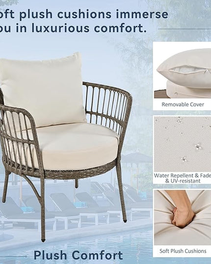 Furniture 4-Piece Outdoor Patio Conversation Seating for 5 Person and Coffee Table, Rattan Chair Wicker Sofa Bistro Sets for Porch, Backyard and Garden, Brown - LeafyLoom