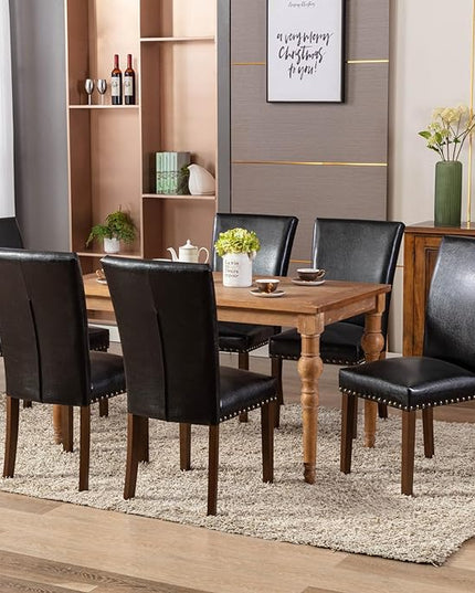 COLAMY Upholstered Parsons Dining Chairs Set of 4, PU Leather Dining Room Kitchen Side Chair with Nailhead Trim and Wood Legs - Black - LeafyLoom