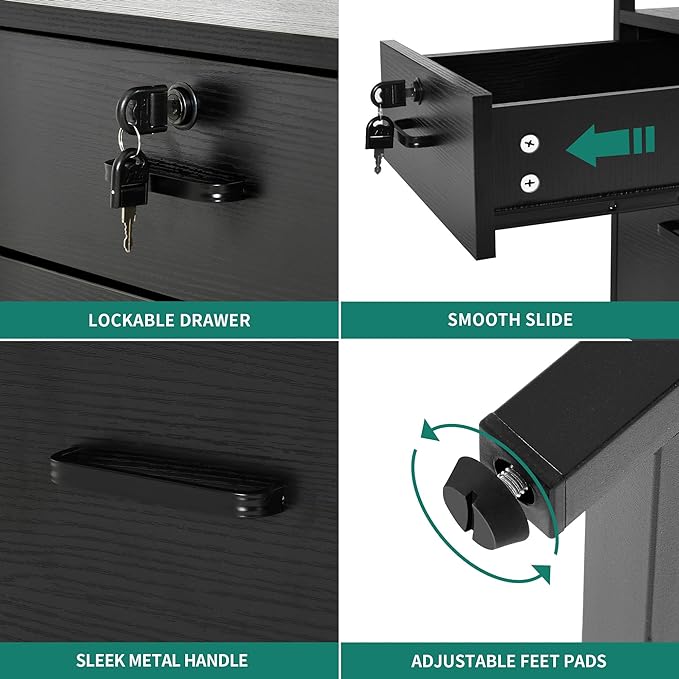 YITAHOME U Shaped Desk with Power Outlets & LED Lights, 79" Reversible L Shaped Desk with Drawers, Corner Computer Desk Office Desk with Monitor Stand & Storage Shelves, Black - LeafyLoom