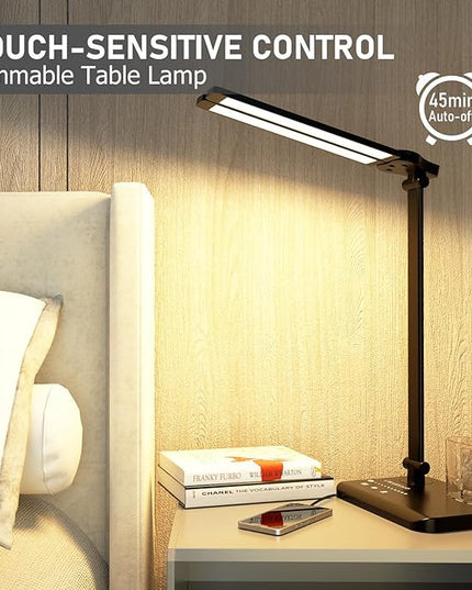 Dimmable LED Desk Lamp with USB Charging Port, 50 Lighting Modes Dual Swing Arm Architect Table Lamp Light Desk Lamp for Home Office Dorm Piano Nail - LeafyLoom
