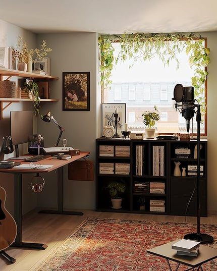 Monomi Electric Standing Desk, 55x28 Inches Adjustable Height Desk, Home Office Sit Stand Up Desk (Black Frame/Cherry Top) - LeafyLoom