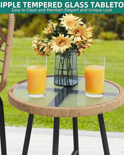 YITAHOME Wicker 3-Piece Outdoor Bistro Set, All-Weather Patio Conversation Set for Balcony, Backyard, Pool, Porch, Deck, Outdoor Sectional Furniture Set with Table & Cushions - Grey - LeafyLoom
