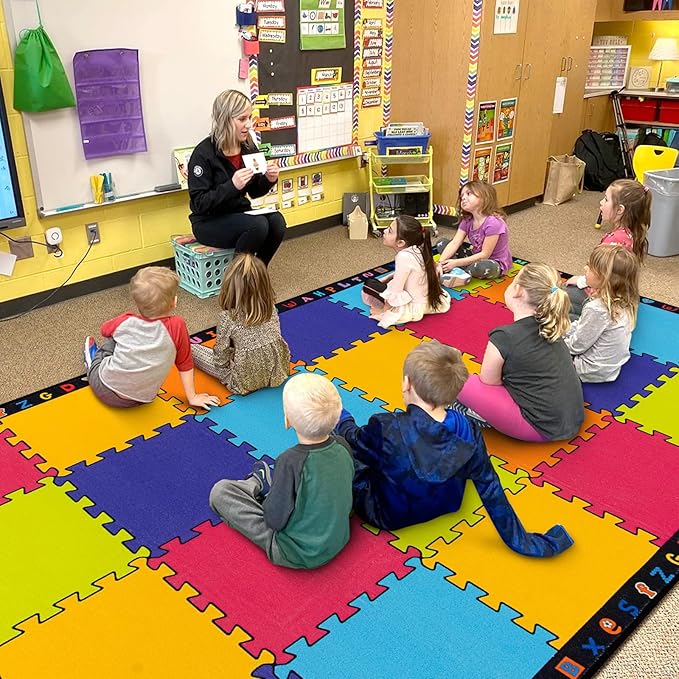 LIVEBOX Elementary Classroom Kids Rug, Washable School Learning Area Rugs, Colorful Preschool Children's Classroom Carpet Non-Slip Alphabet Mat for Home Learning,13'x7'5"(Seats-24) - LeafyLoom
