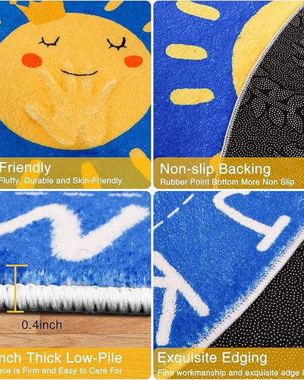 Round ABC Kids Rug,5.2 Ft Soft Circle Alphabet Playroom Rug,Washable Non-Slip Solar System Kids Play Rug,Space Educational Rug Kids Carpet for Classroom Playroom Bedroom Kids Room Decor - LeafyLoom