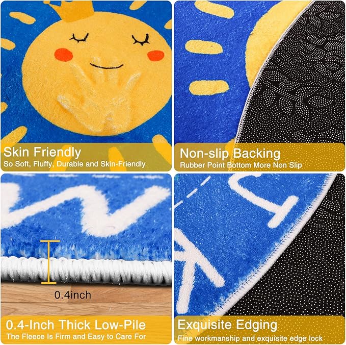 Round ABC Kids Rug,5.2 Ft Soft Circle Alphabet Playroom Rug,Washable Non-Slip Solar System Kids Play Rug,Space Educational Rug Kids Carpet for Classroom Playroom Bedroom Kids Room Decor - LeafyLoom