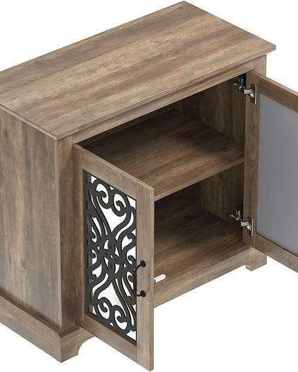 Galano Calidia 2 Door Sideboard, Kitchen Storage Sideboard Buffet Cabinet Console with Acrylic Mirror Doors & Adjustable Shelves, 15.67" D x 32.36" W x 29.29" H, Knotty Oak - LeafyLoom