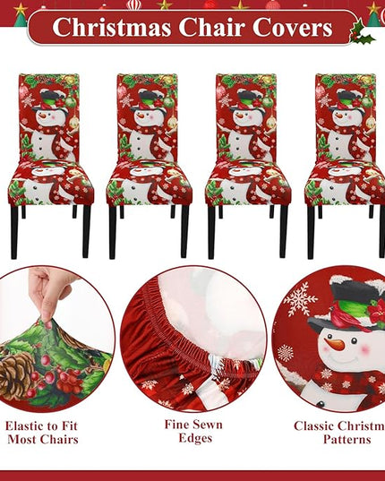 U'Artlines Christmas Chair Covers Set of 6, Removable Washable Merry Christmas Dining Chair Seat Covers Stretch Protector Slipcovers for Dining Room Kitchen Holiday Party Decor, Snowman UArtlines