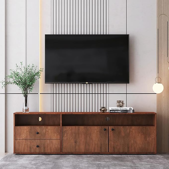 NicBex TV Stand for 65 Inch TV Farmhouse TV Media Console Table with Solid Wood Gandle Cabinets Entertainment Center with Storage for Living Room,63 Inch,Rosewood - LeafyLoom