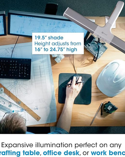 OttLite Perform LED Clamp Lamp for Desks with ClearSun LED Technology - Extra Wide Overhead Lighting with 3 Color Temperatures - Sturdy Clamp Mounts to Tables for Home, Office, Dorms & Workbench - LeafyLoom