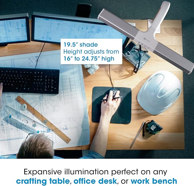 OttLite Perform LED Clamp Lamp for Desks with ClearSun LED Technology - Extra Wide Overhead Lighting with 3 Color Temperatures - Sturdy Clamp Mounts to Tables for Home, Office, Dorms & Workbench - LeafyLoom