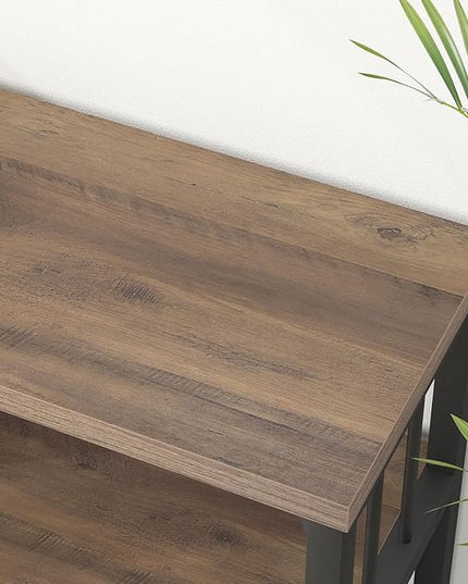 IBF 5 Cube Storage Organizer, Industrial Low Horizontal Bookshelf, Modern Wide Wood and Metal Bookcase with Book Storage, Short Open Cubby Book Shelf for Office Bedroom Living Room, Rustic Oak, 47 in - LeafyLoom