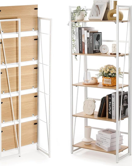 No-Assembly Folding Bookshelf Storage Shelves 5 Tiers Foldable Vintage Multifunctional Plant Flower Stand Storage Rack Shelves Bookcase for Home Office, White - LeafyLoom