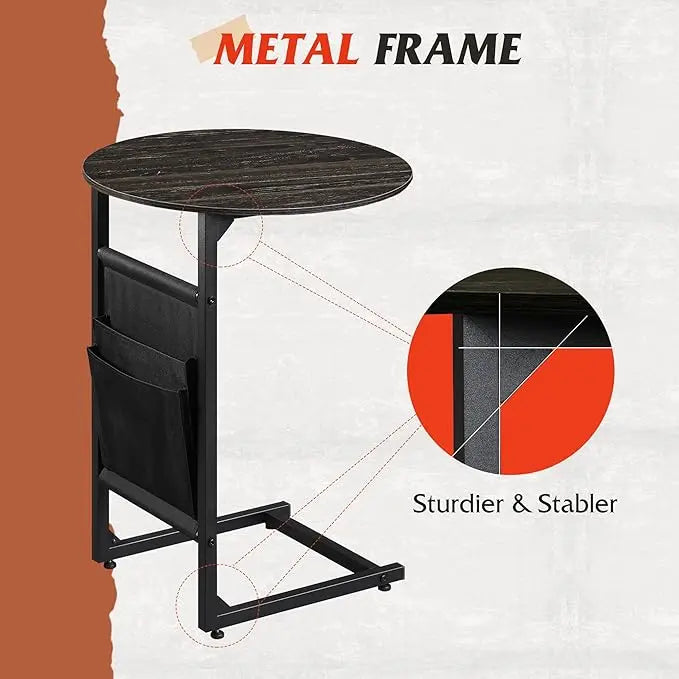 WLIVE Coffee Table and End Table Set, 31.3" Center Table and 18.7" Small Round Coffee Table with Side Pouch, Wood Nesting Coffee Table for Living Room, Bedroom, Charcoal Black - LeafyLoom