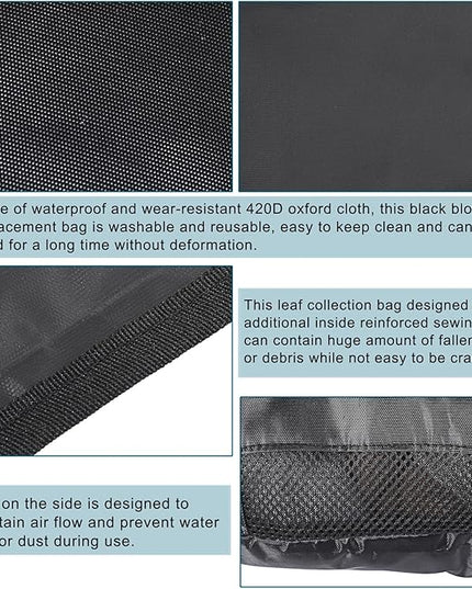 OwnMy Universal Leaf Vacuum Blower Bag Black Leaf Vacuum Bag Leaf Blower Replacement Bag with 3 Fasten Ties, Adjustable Leaf Blower Mulcher Bag Bottom Debris Zipper Bag Fallen Leaves Collection Bag - LeafyLoom