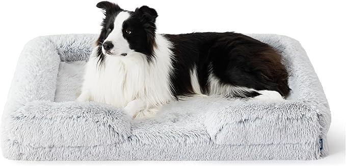 Bedsure Orthopedic Dog Bed for Large Dogs - Big Washable Calming Dog Sofa Beds Large, Supportive Foam Pet Couch Bed with Removable Washable Cover, Waterproof Lining and Nonskid Bottom, Misty Grey BEDSURE