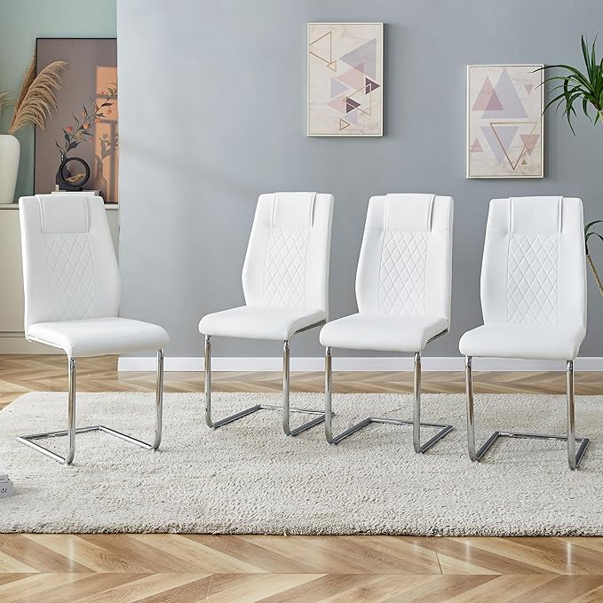 NicBex Haerin-SD-00311-LWJ Dining Chairs, 16"x19"x38", White and Silver - LeafyLoom