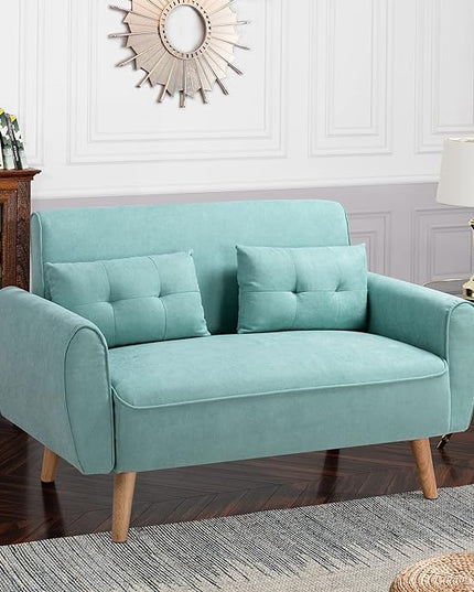 Shintenchi 47" Loveseat Wood Sofa, Green, Simple Assembly - LeafyLoom
