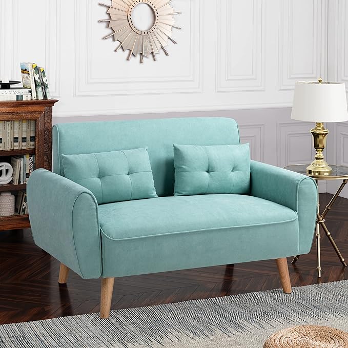 Shintenchi 47" Loveseat Wood Sofa, Green, Simple Assembly - LeafyLoom
