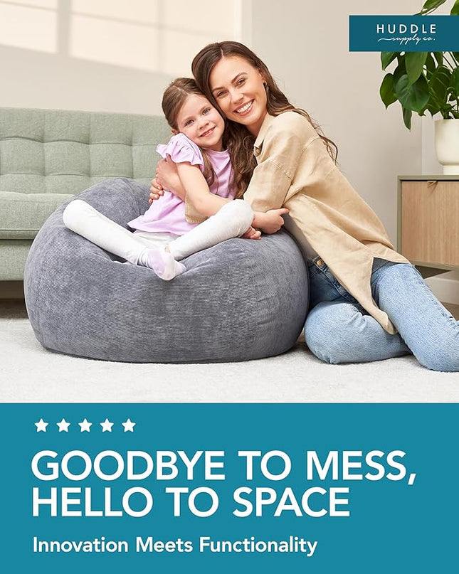 Stuffed Animal Bean Bag Storage (No Filler) - Machine Washable Kids Bean Bag Chair Cover Makes Extra Large Bean Bag Chair Stuff Toys & Soft Items - Stuffed Animal Holder for Kids -Grey Corduroy - LeafyLoom