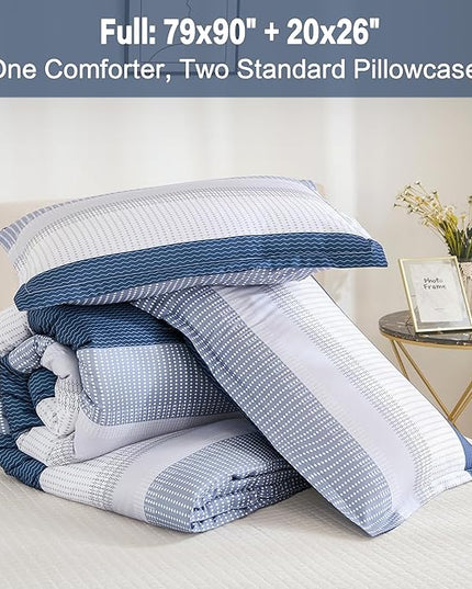 Litanika Full Comforter Set Mineral Blue - 3 Pieces Lightweight Fluffy Bedding Comforter Sets, All Season Down Alternative Comforter (1 Comforter, 2 Pillowcases) - LeafyLoom
