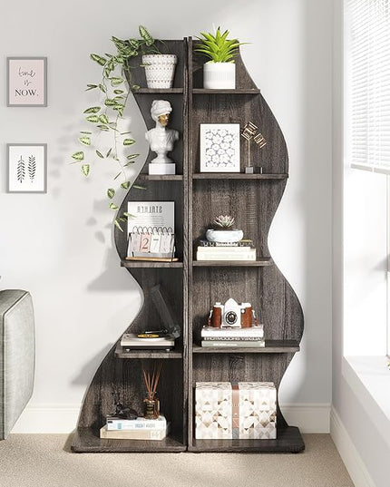 Small Corner Shelf, Modern 5-Tier Wall Corner Bookshelf, Stylish Bookcase Storage Rack for Small Space,Living Room. Bedroom - LeafyLoom