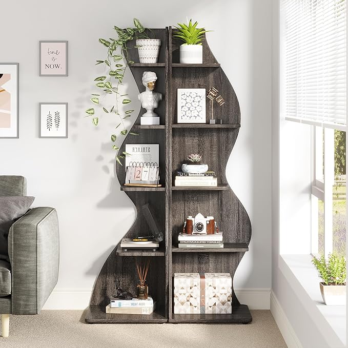 Small Corner Shelf, Modern 5-Tier Wall Corner Bookshelf, Stylish Bookcase Storage Rack for Small Space,Living Room. Bedroom - LeafyLoom