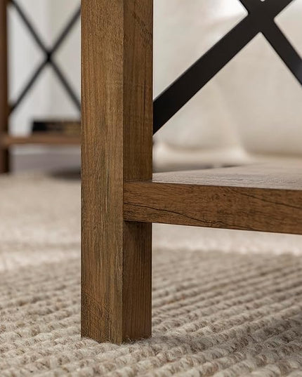 Walker Edison Sedalia Modern Farmhouse Metal X Coffee Table, 40 Inch, Rustic Oak - LeafyLoom