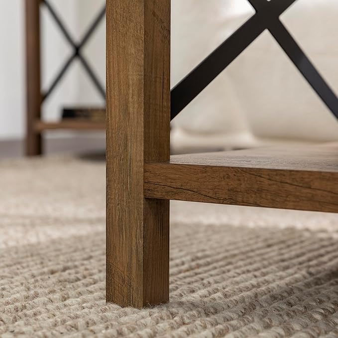 Walker Edison Sedalia Modern Farmhouse Metal X Coffee Table, 40 Inch, Rustic Oak - LeafyLoom