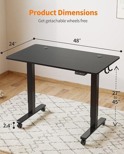 Cubiker 48 x 24 Inch Standing Desk, Stand up Height Adjustable Home Office Electric Table, Sit Stand Desk with Splice Board, Black Frame & Black Desktop - LeafyLoom