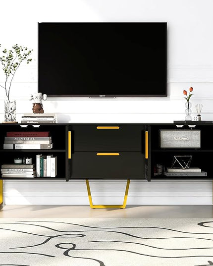 NicBex TV Stand for 75 Inch TV Modern TV Media Console Table with Metal Legs Drawers and Cabinets,Entertainment Center with Storage for Living Room,Bedroom,66.9 Inch,Black - LeafyLoom