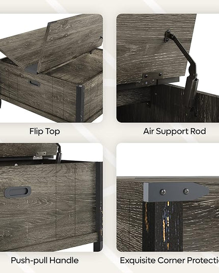Bestier Farmhouse Coffee Table, Square Wood Center Table with Large Hidden Storage Compartment for Living Room, Rustic Cocktail Table with Hinged Lift Top for Home, Grey - LeafyLoom