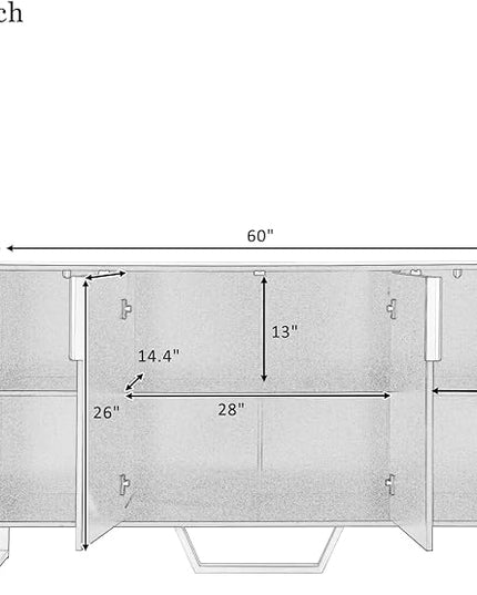 60" Modern Sideboard Buffet Cabinet with Four Doors,Metal Handles & Legs,Multifunctional MDF Storage Cupboard,W/Adjustable Shelves,for Hallway,Entryway Passage,Bedroom,Black - LeafyLoom