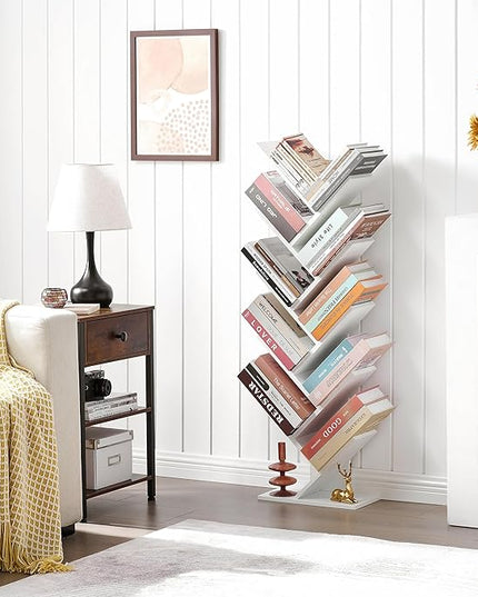 Hoctieon 10 Tier Tree Bookshelf, 10 Shelf Bookcase, Free Standing Tree Bookcase, Display Floor Standing Shelf for Books, Book Shelf Organizer, White - LeafyLoom