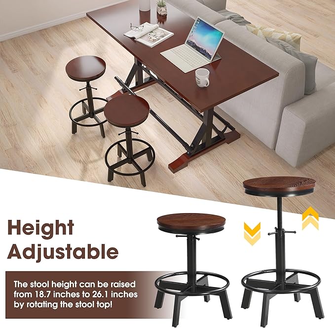 NicBex Small Dining Table for 2 Bar Table and Chairs Set 59" Wooden Sofa Side Table with Adjustable Height Stools, Modern Bar Table and Chairs for Living Room, Dining Room, Espresso - LeafyLoom