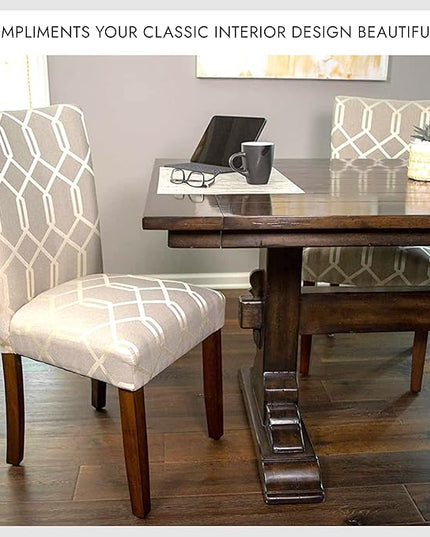 HomePop Parsons Classic Upholstered Accent Dining Chair, Set of 2, 23.5"D x 19"W x 38"H, Pewter Grey and Lattice Cream - LeafyLoom