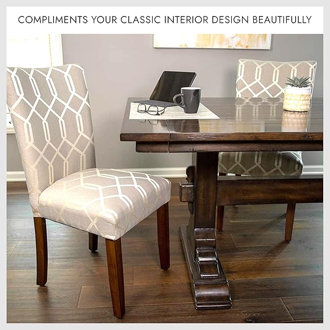 HomePop Parsons Classic Upholstered Accent Dining Chair, Set of 2, 23.5"D x 19"W x 38"H, Pewter Grey and Lattice Cream - LeafyLoom