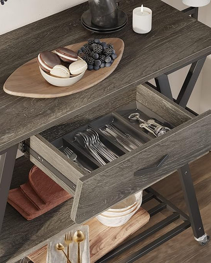 Bestier Coffee Bar Station, Kitchen Island Cart with Storage, Coffee Cart with Drawer, Paper Towel Holder and Lockable Wheels, Bar Table for Dinning Room Living Room, Gray - LeafyLoom