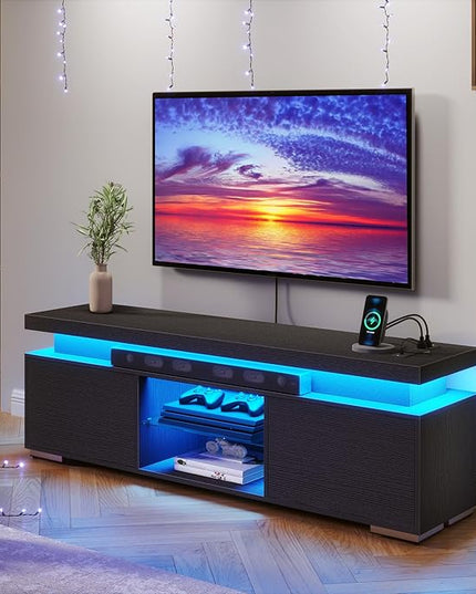 YITAHOME TV Stands for Living Room, 65 55 50 inch TV Stand, Modern Entertainment Center w/Power Outlets, LED Television Stands with Storage, Wood TV Stand, Gaming Media Stand, Black - LeafyLoom