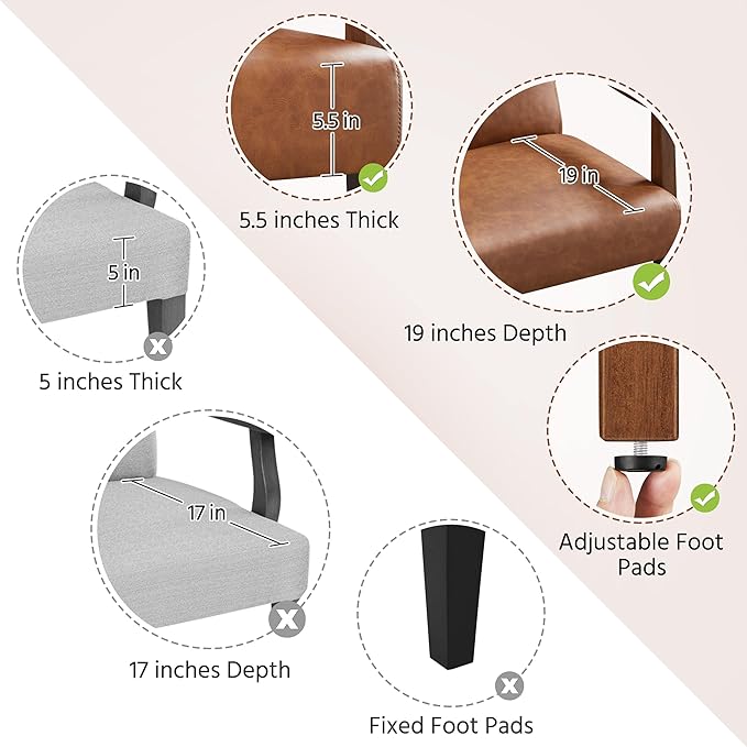 Yaheetech PU Leather Accent Chair, Mid-Century Modern Armchair with Solid Wood Legs, Reading Leisure Chair with High Back for Living Room Bedroom Waiting Room, Brown - LeafyLoom