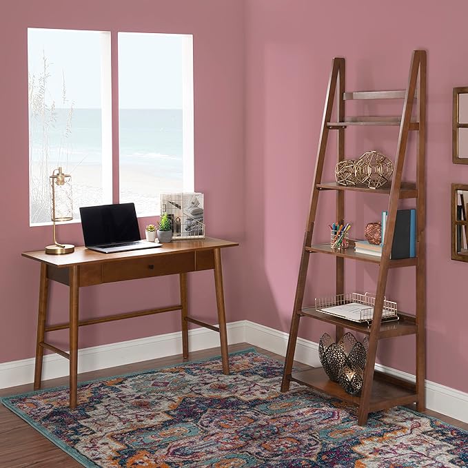 Linon Melissa Mid-Century Walnut Desk, 42" W x 19" D x 30" H - LeafyLoom