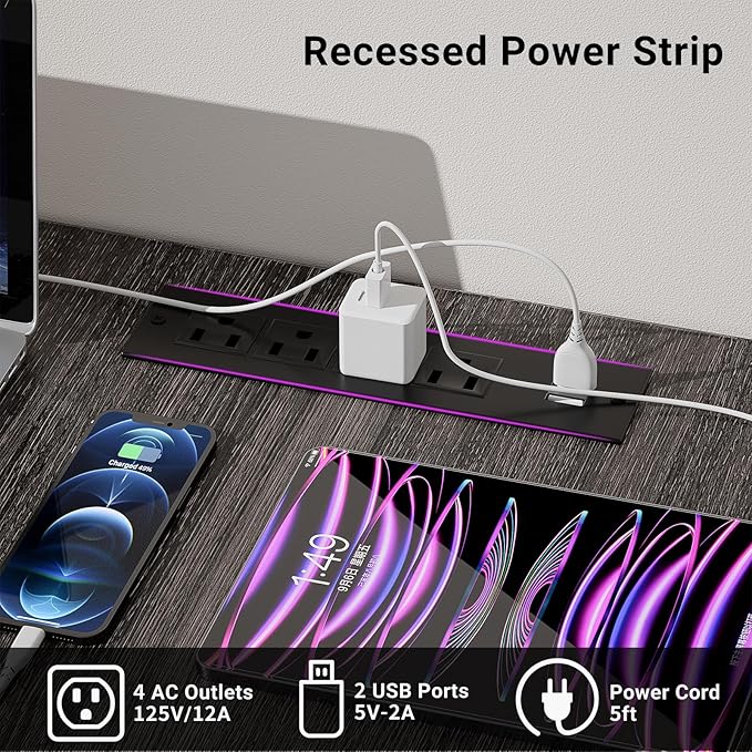 Reversible L Shaped Gaming Desk with Magic Power Outlets, 55 Inch Large Corner Computer Desk, Sturdy Home Office Table with Storage Shelf, Attractive Grid Design Writing Desk, Oak Walnut - LeafyLoom