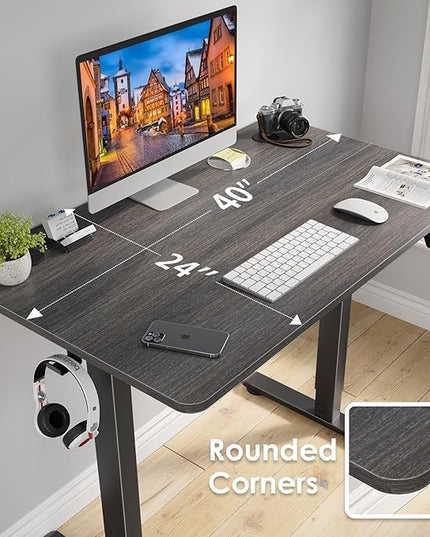 STARY Electric Adjustable Height Sit Stand Home Office Desk with Splice Board, 40x24, Abner Walnut Desktop/Black Frame - LeafyLoom