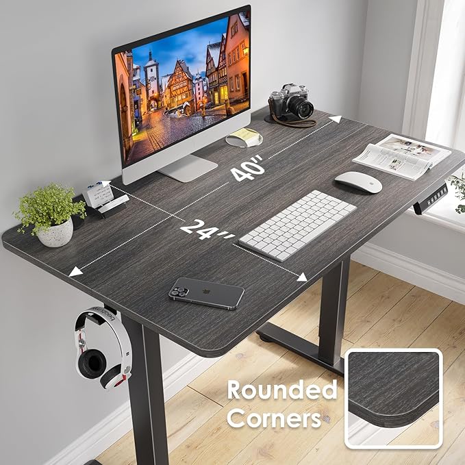 STARY Electric Adjustable Height Sit Stand Home Office Desk with Splice Board, 40x24, Abner Walnut Desktop/Black Frame - LeafyLoom